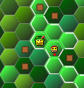 screenshot of slay clone, showing green fields with a warrior and a peasant tile